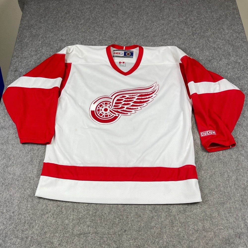 Vintage CCM NHL Detroit Red Wings Blank‎ White Red Road Jersey Size Large